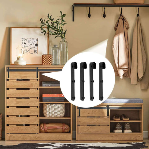 Room with wooden furniture showing 4 Piece Sliding Barn Door Hardware Kit In Black With I Shape Hangers And Mounting Accessories