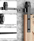 8 FT Sliding Barn Door Hardware Kit Heavy Duty-Smoothly and Quietly- Easy to Install shown with rollers and rail on wooden door