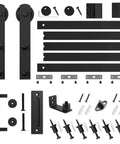 6.8 ft heavy duty sliding barn door hardware kit in black with I shape hanger, complete set with handle and floor guide