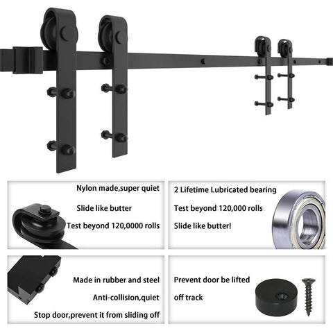 6Ft Barn Door Hardware Kit Double Sliding Door System Black Carbon Steel Heavy Duty Track Rail J Shape Side Mounted Easy