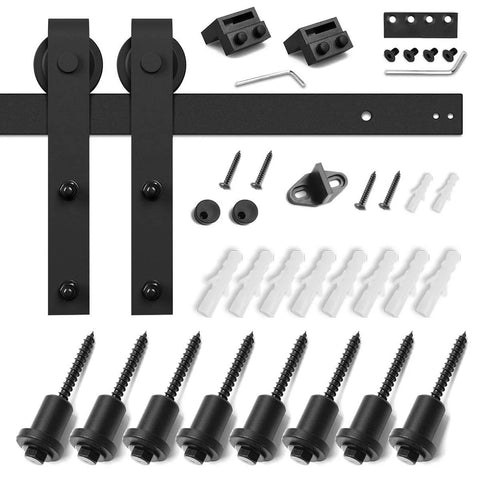 10FT Sliding Barn Door Hardware Kit, Heavy Duty Track-Smoothly and Quietly-Includes Detailed Installation Instruction, black components