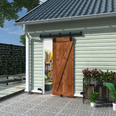 Black Exterior Sliding Barn Door Hardware Track Kit Heavy Duty Outdoor Weatherproof Wall Mount System Supports Up To 500 Lbs