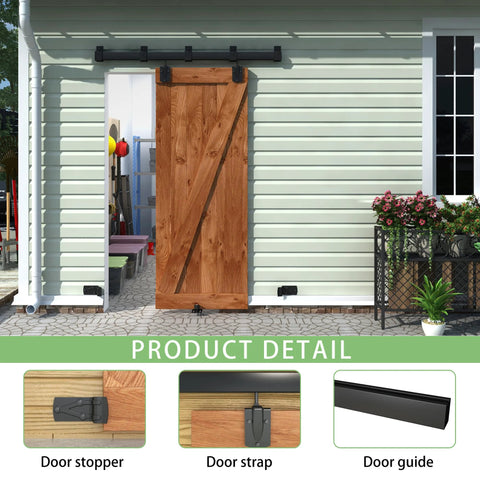 Black Exterior Sliding Barn Door Hardware Track Kit Heavy Duty Outdoor Weatherproof Wall Mount System with door installed