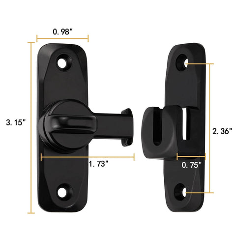 Barn Door Latches,Black 90/180 Degree Gate Lock showing dimensions, Zinc Alloy Right Angle Door Lock Latch