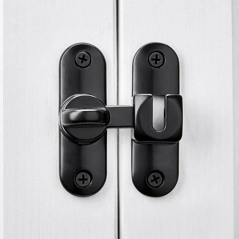 Black Barn Door Latches,90/180 Degree Gate Lock,Flip Gate Latches Hardware installed on white door