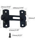 Barn Door Latch Set 4 Pack 100mm By 70mm Three Point Nine Four Inch 180 Degree Flip Lock For Sliding Doors Privacy Bathroom Cabinet Pet Doors Black Finish Made From Stainless Steel With Smooth Edges And Durable Security Gate Latches; front view with dimensions shown.