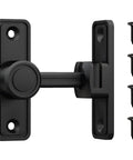 Black Barn Door Privacy Latch, 90°/180° Swing Slide Lock, Zinc-Alloy, Adhesive or Screw Mount, shown with included screws