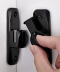 Hand operating Barn Door Latches, Black 90/180 Degree Gate Lock, Zinc Alloy Right Angle Door Lock Latch installed on white door