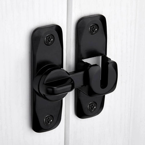 Black 90/180 Degree Gate Lock, Zinc Alloy Right Angle Door Lock Latch on white cabinet door for secure closure