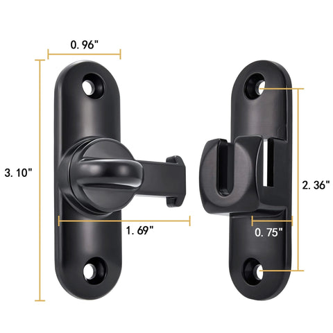 Black Barn Door Latches,90/180 Degree Gate Lock,Flip Gate Latches Hardware,Zinc Alloy Right Angle Door Lock Latch detailed measurements
