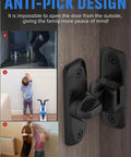 90/180 Degree Flip Barn Door Lock secured on a wooden door, demonstrating anti-pick design for child and pet safety in various rooms