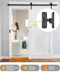Sliding barn door with black 90/180 Degree Barn Door Lock installed in a bathroom, showing security latch and smooth operation.