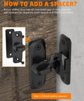 Black 90/180 Degree Barn Door Lock installation guide with spacer information, Small Flip Gate Latches Hardware for cabinets and garden doors