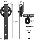 Sliding Barn Door Hardware Roller Set Black Carbon Steel Spoke Wheel Hanger Kit With 2 Rollers 2 End Caps Floor Guide