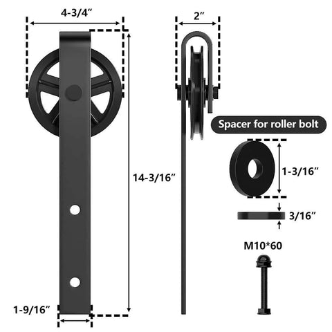 Sliding Barn Door Hardware Roller Set Black Carbon Steel Spoke Wheel Hanger Kit With 2 Rollers 2 End Caps Floor Guide