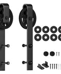 Sliding Barn Door Hardware Roller Set Black Carbon Steel Spoke Wheel Hanger Kit With 2 Rollers 2 End Caps Floor Guide