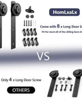 Comparison of Black Barn Door Rollers With Silencer Design, Heavy Duty 350 Lb Capacity, showing 8 vs 4 screws for stability