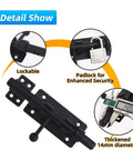 Built Tough Heavy Duty 6.3 Inch Barrel Bolt Latch Sliding Gate Lock 304 Stainless Steel Black Finish Weatherproof Rust Resistant