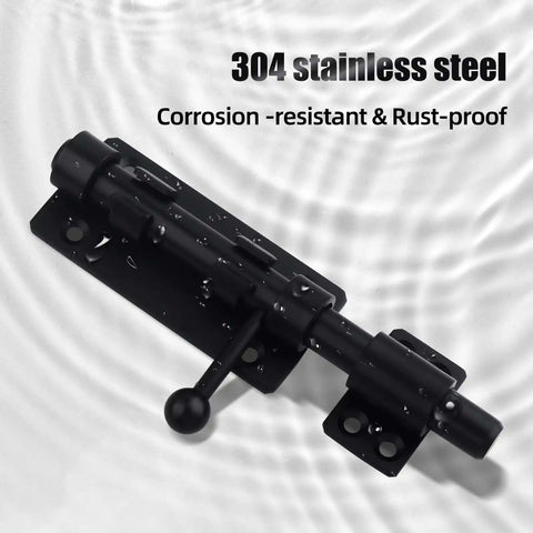 Built Tough Heavy Duty 6.3 Inch Barrel Bolt Latch Sliding Gate Lock 304 Stainless Steel Black Finish with water droplets