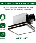 Bathroom Exhaust Fan With Light 80 CFM 2.0 Sones Quiet Ceiling Vent, Dimmable 15W Dope LED Lights With 3 CCT And 3.5W Night Light, Square Black Ceiling Mount Akicon