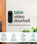 Video Doorbell Latest Model With Head To Toe HD View With Night Vision Two Year Battery Life Easy Setup displayed on wall near door