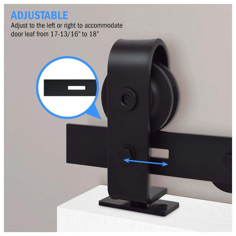 Hardware Kit Only For Top Mounted Sliding Bifold Barn Door In Black Finish 75 Five Eighths Inch Track Durable Steel Construction Includes All Mounting Hardware Door Panels Not Included Easy Installation For Garage Or Interior Barn Door Projects - close-up of adjustable roller