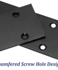 Close-up of 4Pcs Flat Straight Brace Brackets Stainless Steel, Black Fixing Mending Joining Plates Shelf Support Repair Plate.