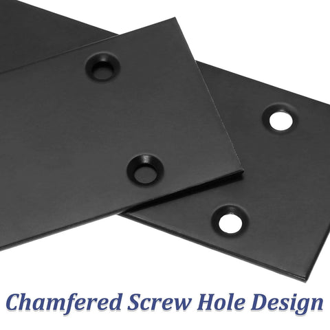 Close-up of 4Pcs Flat Straight Brace Brackets Stainless Steel, Black Fixing Mending Joining Plates Shelf Support Repair Plate.