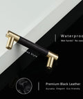 Ten Pack Black Brass Kitchen Cabinet Handles And Drawer Pulls Brushed Gold Finish Modern Hardware For Vanity Dresser Drawers 96mm Hole Centers 119mm Overall Length 15mm Diameter 35mm Projection Easy Install on white surface with leather detail