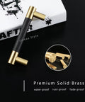 Close-up of Ten Pack Black Brass Kitchen Cabinet Handles And Drawer Pulls Brushed Gold Finish Modern Hardware