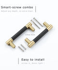 Ten Pack Black Brass Kitchen Cabinet Handles And Drawer Pulls Brushed Gold Finish shown with included screws