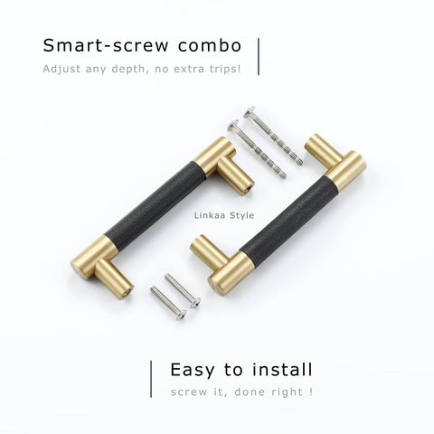 Ten Pack Black Brass Kitchen Cabinet Handles And Drawer Pulls Brushed Gold Finish shown with included screws