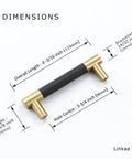 Dimensions diagram of Ten Pack Black Brass Kitchen Cabinet Handles And Drawer Pulls Brushed Gold Finish Modern Hardware for vanity.