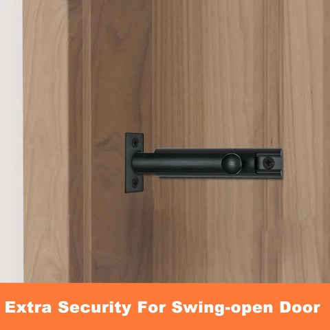 Solid Brass Surface Bolt 3 Inch Heavy Duty Concealed Slide Door Bolt Black Finish With Two Strikes installed on door