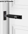 3 Inch Solid Brass Surface Bolt Beefy Built Heavy Duty Concealed Sliding Door Bolt Latch installed on white door, black finish