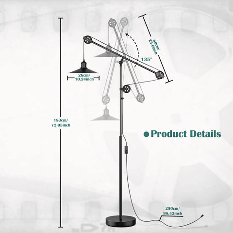 Industrial Adjustable Floor Lamp For Living Room With Pulley System Modern Farmhouse Tall Standing Reading Lamp In Blackened Bronze Vintage Style Task Lamp For Bedroom And Office Rustic Industrial Decor
