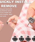 Close-up of silver butterfly clutch tie tacks pins, demonstrating quick install and removal, package for craft making and jewelry DIY.