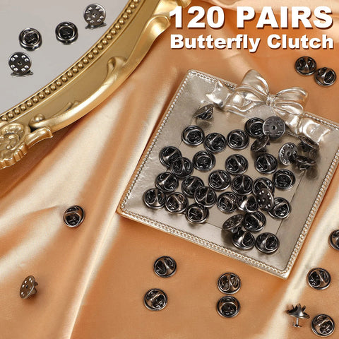 Silver Butterfly Clutch Tie Tacks Pins For Craft Making 120 Pairs Metal Locking Replacement Backing With 4mm Width Blank Pins In Black