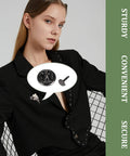 Model wearing black jacket with Silver Butterfly Clutch Tie Tacks Pins For Craft Making 120 Pairs Metal Locking Replacement Backing.