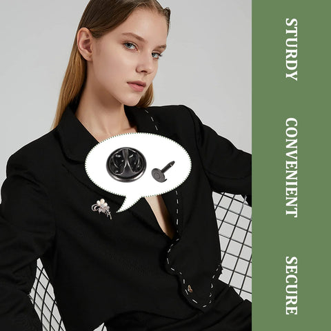 Model wearing black jacket with Silver Butterfly Clutch Tie Tacks Pins For Craft Making 120 Pairs Metal Locking Replacement Backing.