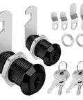 Keyed-alike cabinet cam locks in a sleek black finish for secure drawers, files, and RV storage; includes two 1-1/8 inch locks with two keys.