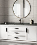 White bathroom vanity with Ten Pack Black 3 Inch Cabinet Handles Finger Pulls Edge Pulls For Cabinets And Drawers Aluminum Alloy Flat Hidden Hardware