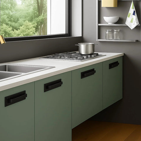 Kitchen cabinets with 2 Pack Black Matte Finish Barn Door And Cabinet Pull Handles Heavy Duty Door Hardware