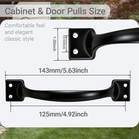 Six Pack Five Point Six Inch Cabinet Pulls And Door Handles In Matte Black Stainless Steel shown with dimensions and style.