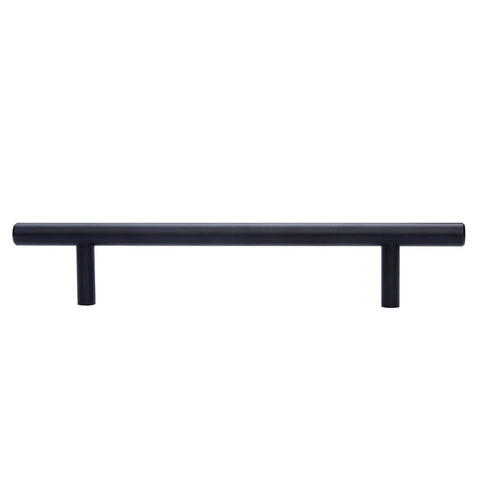 Euro Bar Cabinet Pull Handle Flat Black Finish Three Eighths Inch Diameter Eight Point Six Nine Inch Length Center To Center Six Point Three One Inch