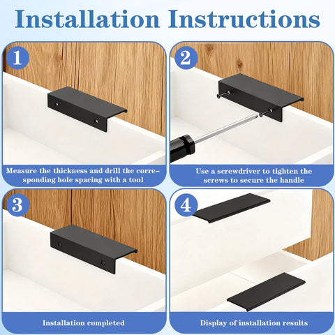 Installation process for Five Piece Edge Finger Pulls For Cabinets Aluminum Alloy Concealed Handles No Drilling Required Easy Install
