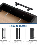 Installation guide for Five Inch Cabinet Pulls Black 10 Pack Modern Drawer Handles, showing dimensions and screw sizes.