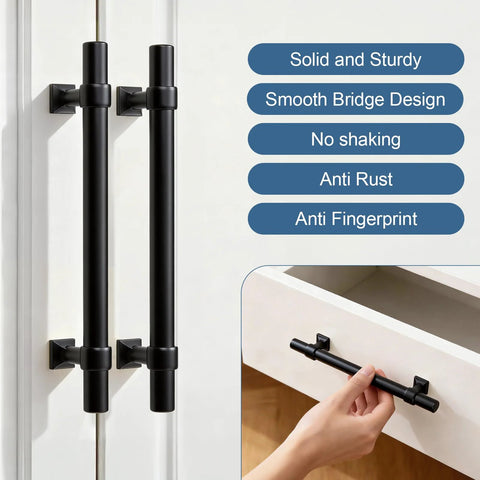 Five Inch Cabinet Pulls Black 10 Pack Modern Drawer Handles for Kitchen Cupboard installed on white cabinet doors