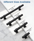 Five Inch Cabinet Pulls Black 10 Pack Modern Drawer Handles shown with size options on white background