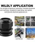 Two Pack 1-1/2 NPT Cable Glands Waterproof Connectors Adjustable 31-37mm IP68 Nylon Joints With Gaskets PA66 Construction